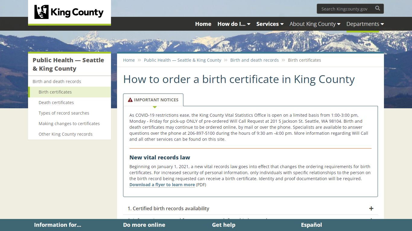 How to order a birth certificate in King County - King County